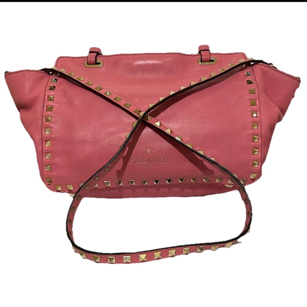 Valentino Garavani Rockstud Small Tote Pink Leather Shoulder Bag Gold Studs - Picture 10 of 10